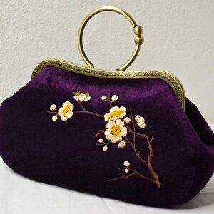 Plum Blossom Aubergine Velvet Handbag